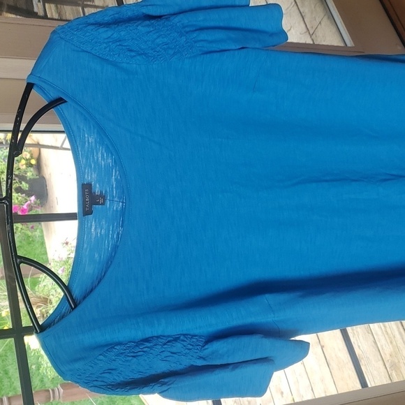 Talbots Blue Casual Flutter Smocked Sleeve Light, Comfortable Tee Sz L Dress - Picture 4 of 10